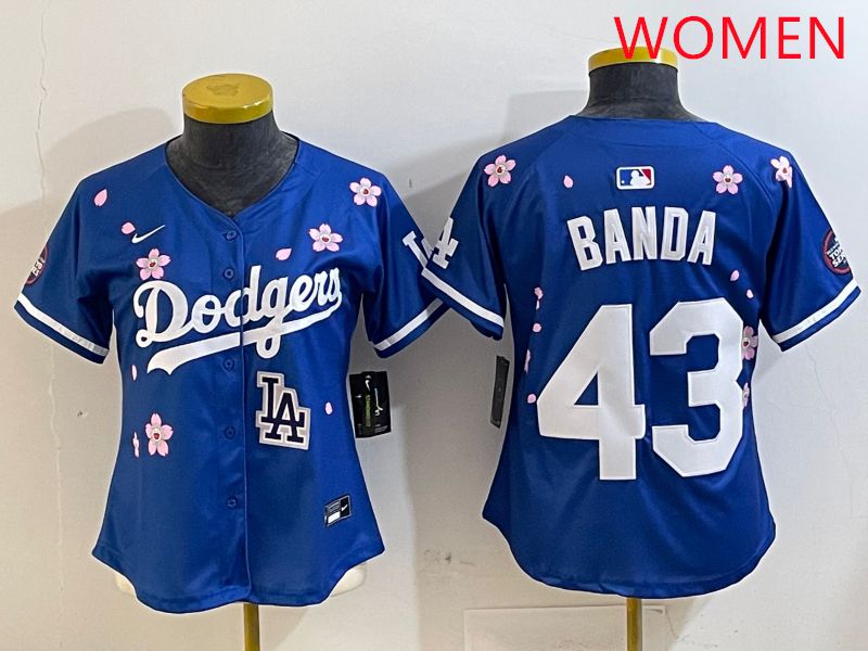 Women Los Angeles Dodgers #43 Banda Blue White Blue Sakura Edition 2025 Nike MLB Jersey style 9